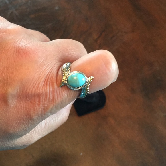 2 tone Turquoise Ring NEW SIlver tone SIZE 9 - Picture 2 of 4